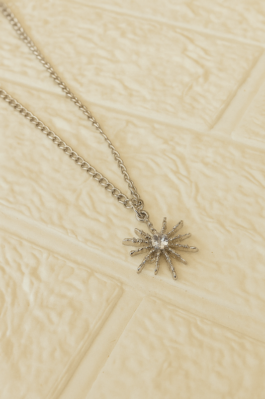 Silver Snowflake Pendant Necklace with Crystal Stone