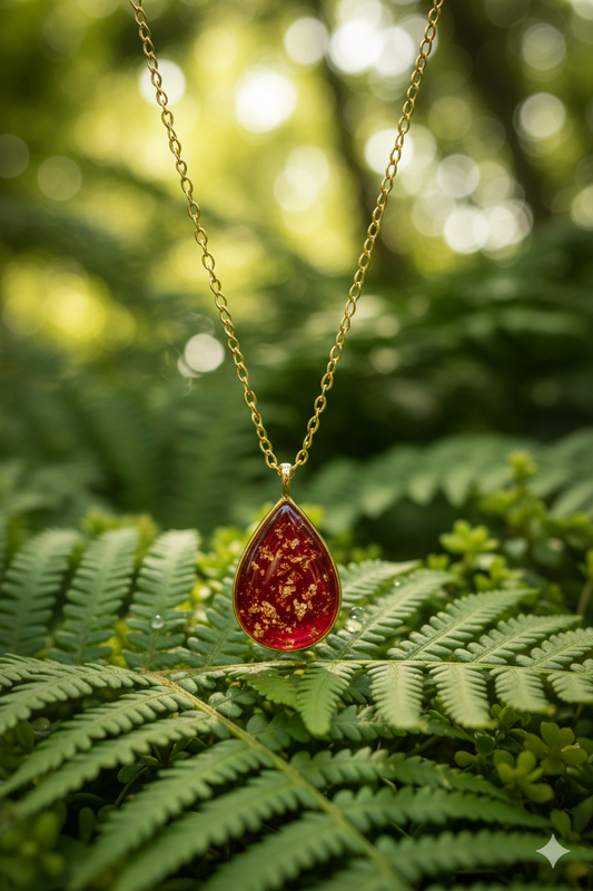 Red Gold Flake Resin Pendant Necklace
