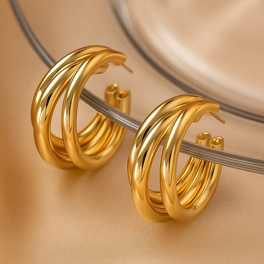 Triple Hoop Gold Earrings for Women