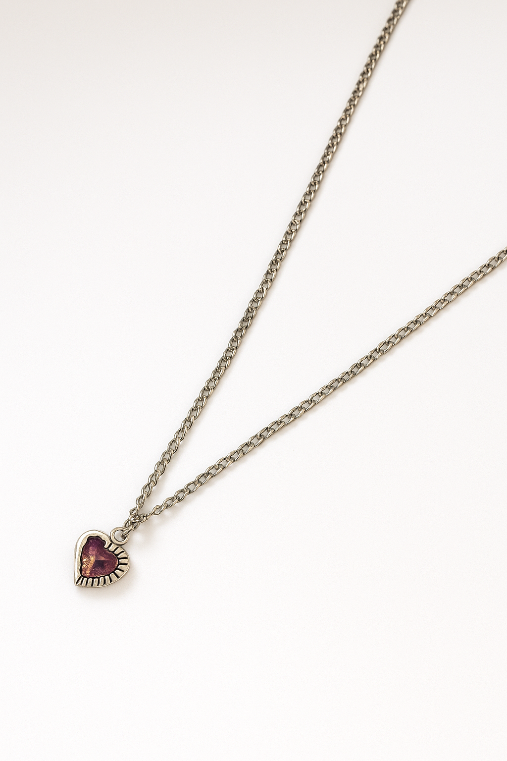 Silver Chain with Heart Crystal Pendant