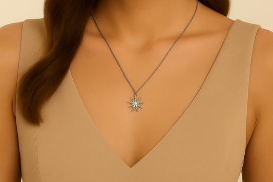 Silver Snowflake Pendant Necklace with Crystal Stone