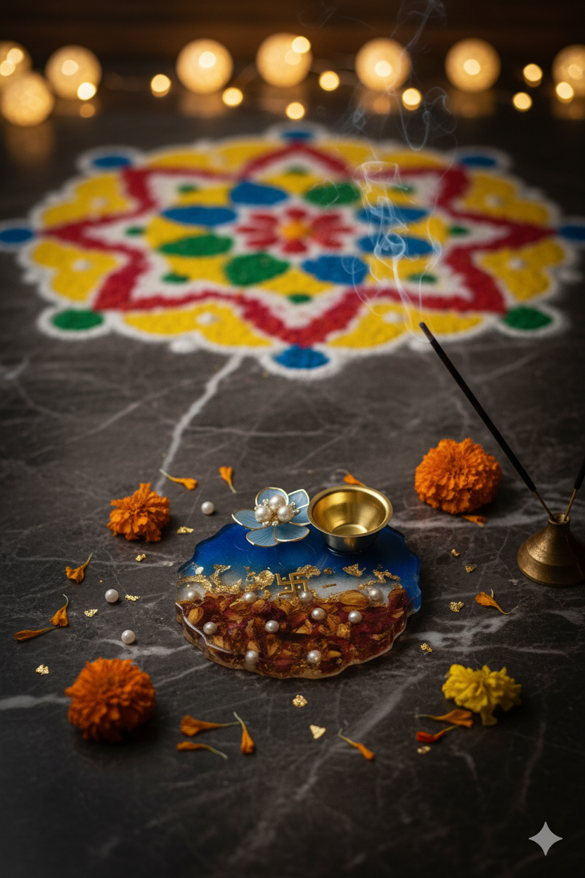 Handmade Resin Small Puja Thali for Festivals & Daily Rituals