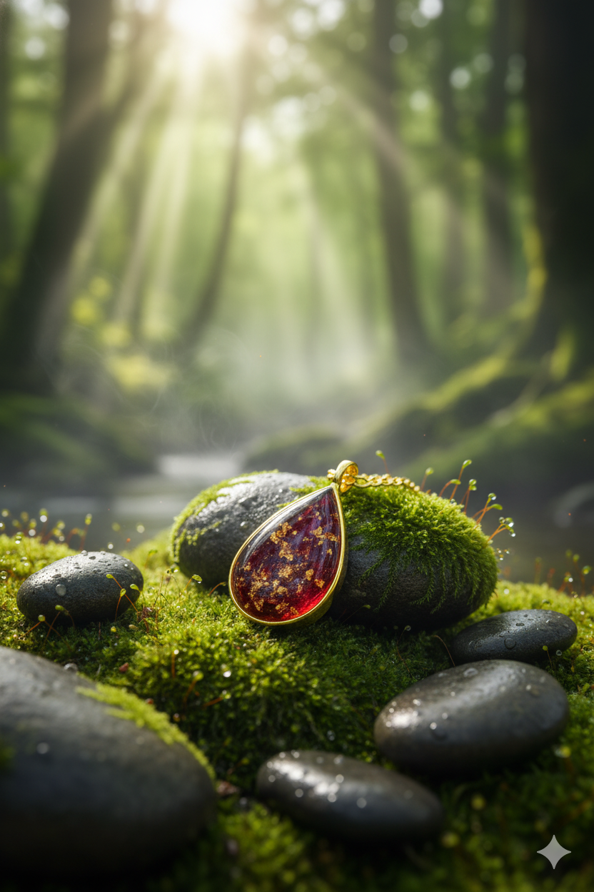 Red Gold Flake Resin Pendant Necklace