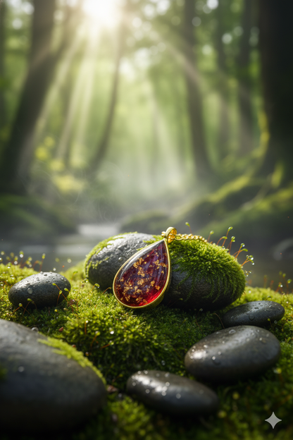 Red Gold Flake Resin Pendant Necklace