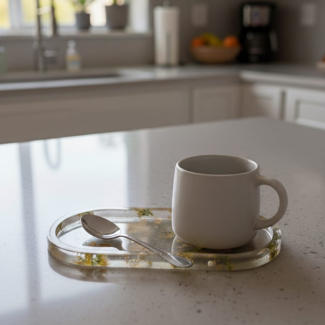 Handmade Resin Decorative Tray – Floral & Gold Flakes | Multipurpose Trinket Tray for Jewelry, Candles & Home Décor (8×3.5×1.5 inch)