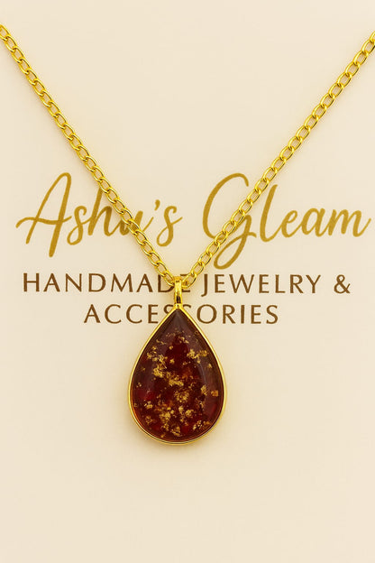 Red Gold Flake Resin Pendant Necklace