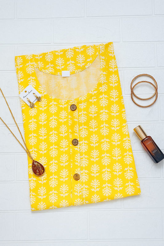 Yellow Cotton Kurti | Lightweight Summer Ethnic Wear