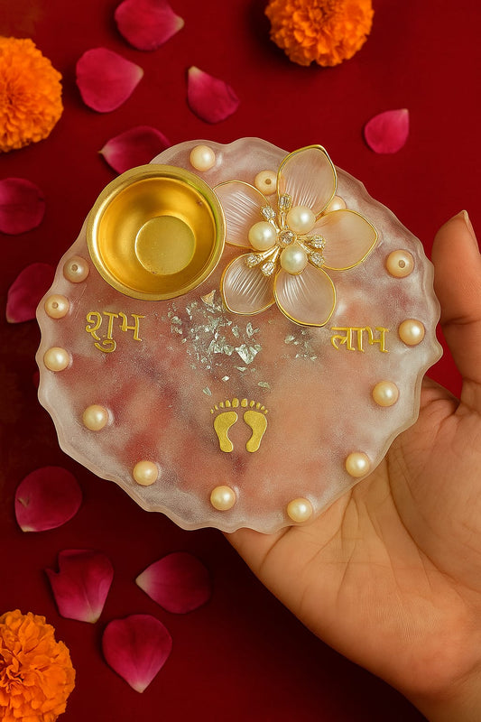 Handmade Small Resin Pooja Thali | Shubh Labh Design