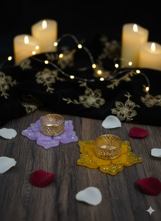 Handmade Resin Diya Tea Light Holders – Decorative Lotus-Shaped Deepak for Diwali, Festivals & Home Décor