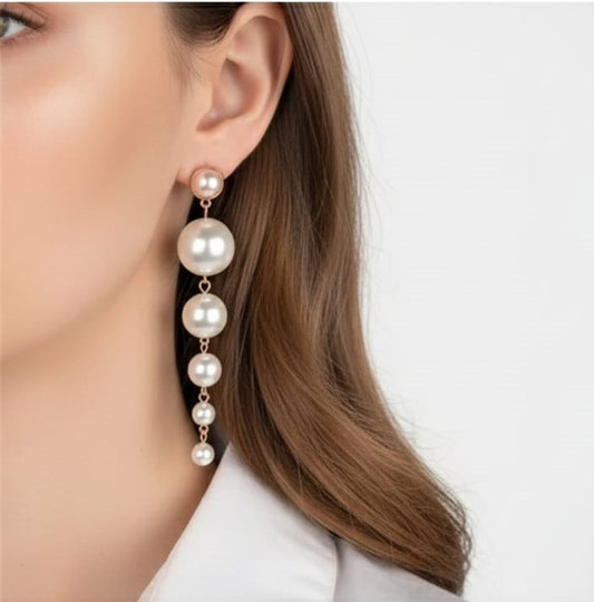 Elegant Long Pearl Drop Earrings for Women | Multi-Layered Statement Dangler | Fashion Jewellery for Party & Casual Wear