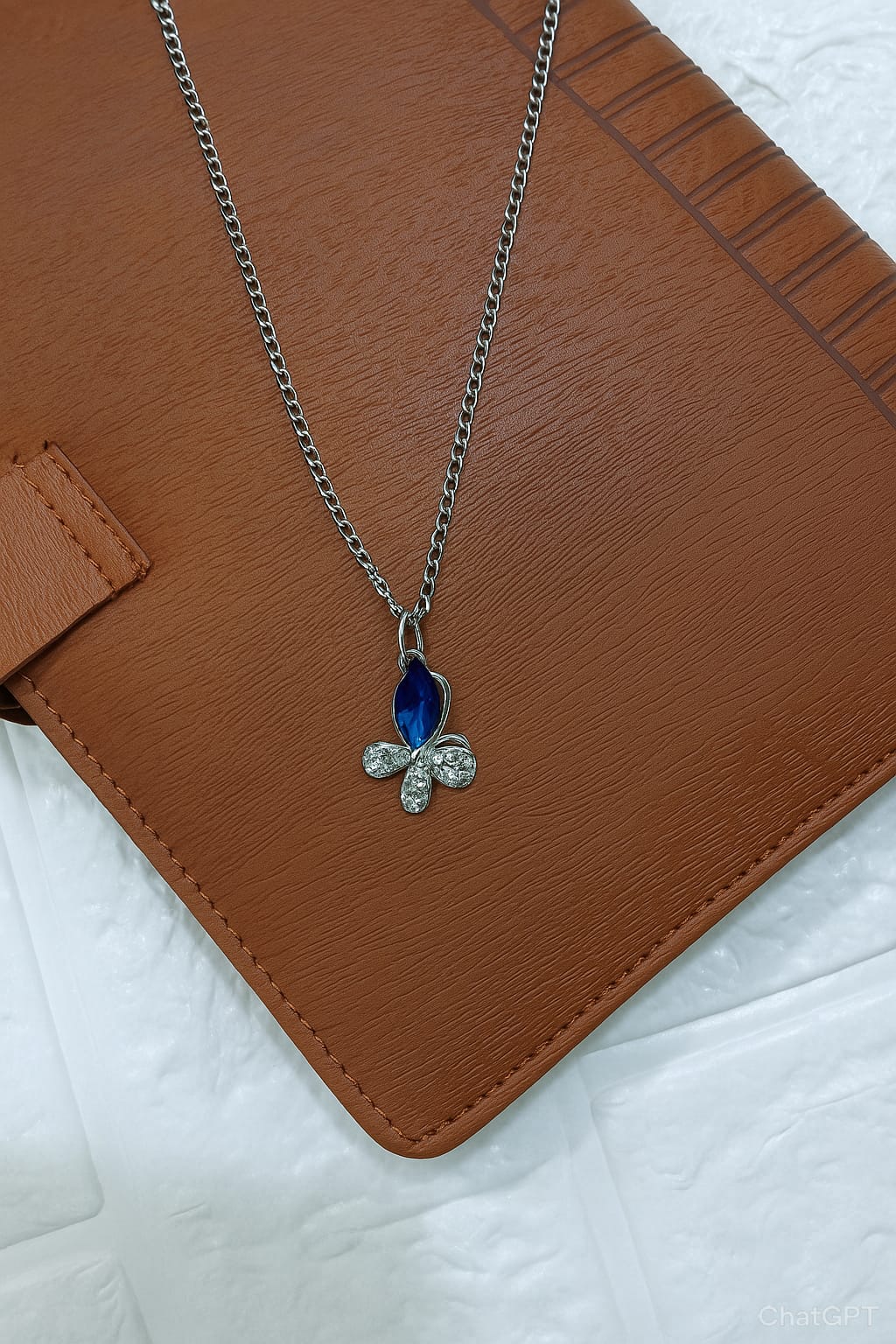 Elegant Blue Stone & Crystal Flower Pendant Necklace
