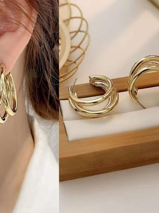 Triple Hoop Gold Earrings for Women
