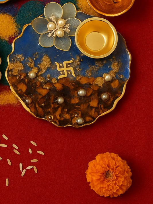 Handmade Resin Small Puja Thali for Festivals & Daily Rituals