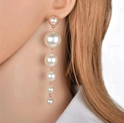 Elegant Long Pearl Drop Earrings for Women | Multi-Layered Statement Dangler | Fashion Jewellery for Party & Casual Wear